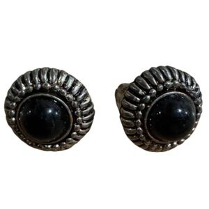 Vintage Black & Silver Clip On Earrings